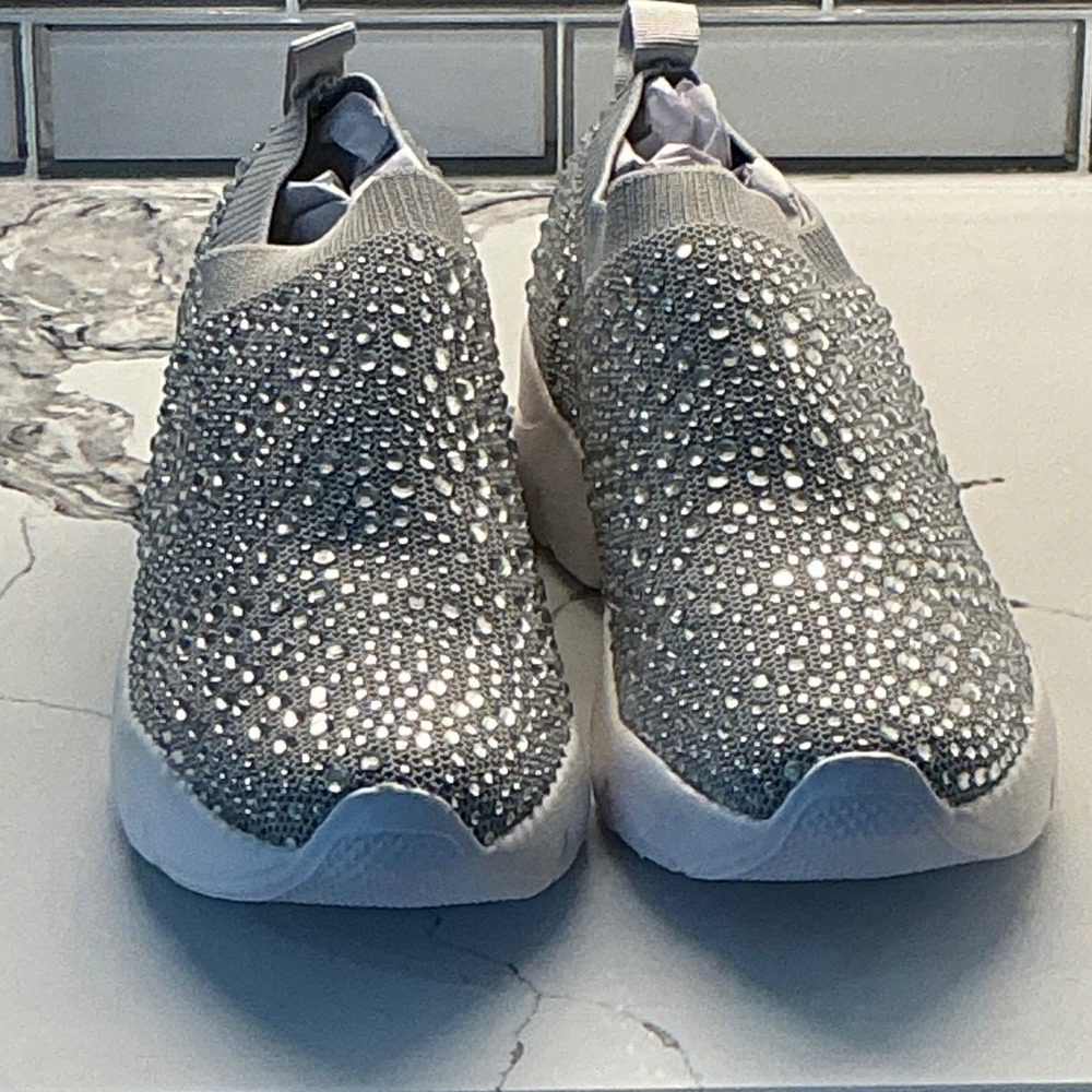 Lauren Lorraine Carry Women Silver Rhinestone Slip On Sock Sneakers Size 10